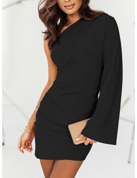 Elegancka sukienka na jedno ramię - AMALIBA - czarna