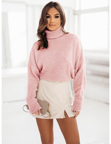 Pleciony sweter oversize golf FEZA - pudrowy róż