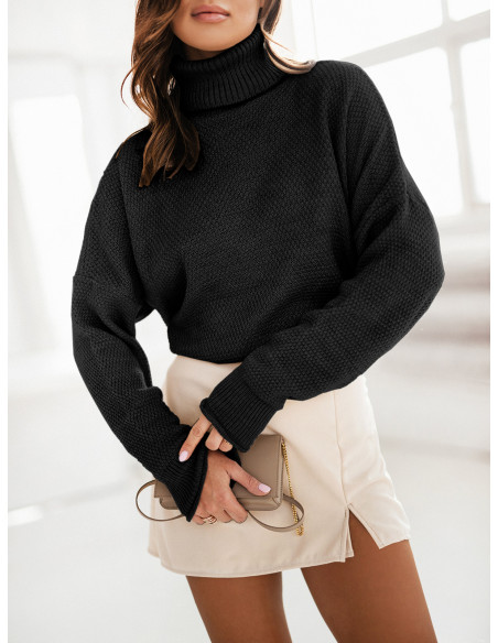 Pleciony sweter oversize golf FEZA - czarny