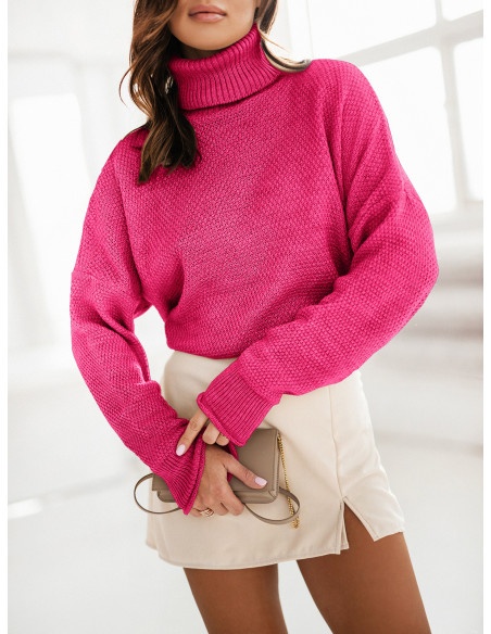 Pleciony sweter oversize golf FEZA - fuksjowy