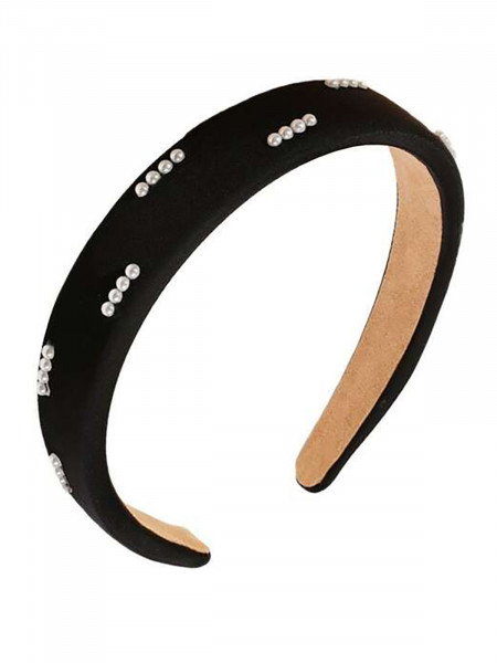 Opaska zdobiona perełkami - czarna