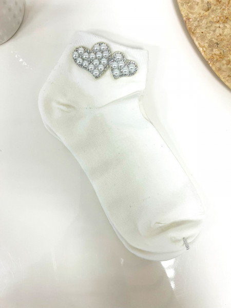Skarpetki PERŁOWE SERCE - białe 2