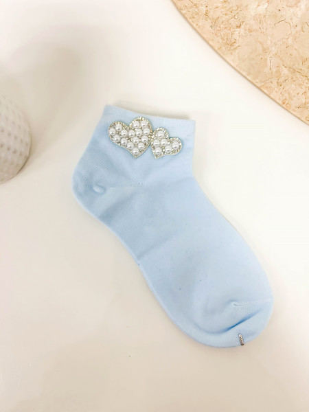 Skarpetki PERŁOWE SERCE - błękitne 2