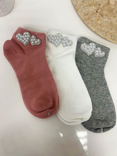 Skarpetki PERŁOWE SERCE - szare 2