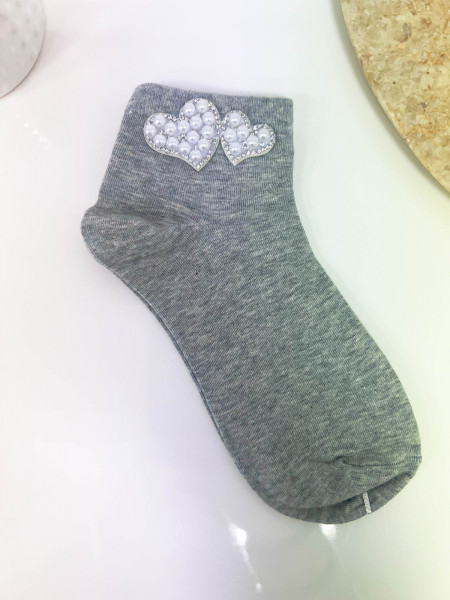 Skarpetki PERŁOWE SERCE - szare