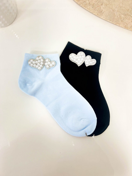 Skarpetki PERŁOWE SERCE - czarne 2