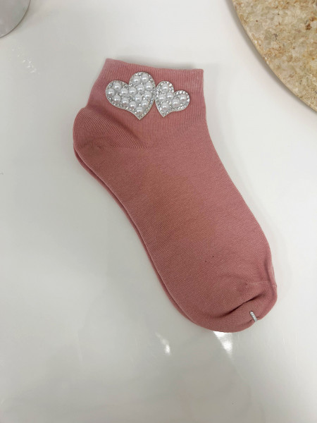 Skarpetki PERŁOWE SERCE - brudny róż 2