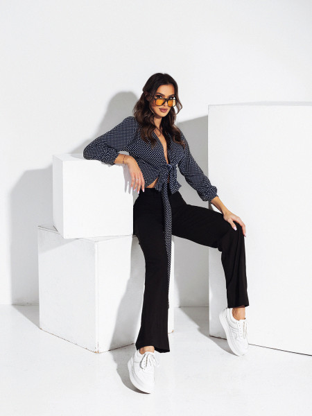 Elegancka bluzka z wiązaniem w talii NUBIA - granatowa 2