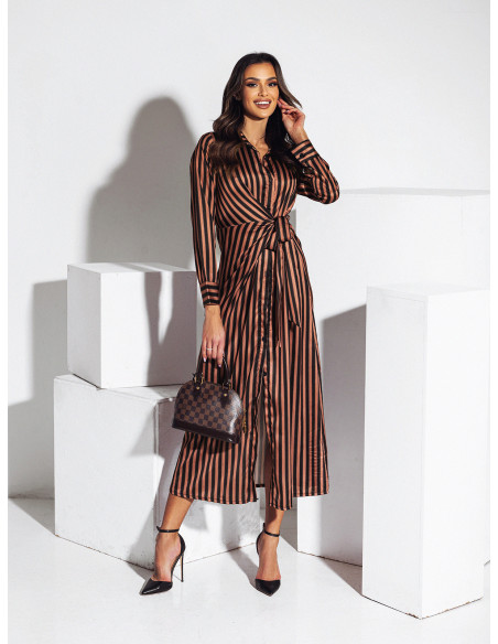 Elegancka sukienka midi w paski ZALIA - karmelowa