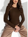 Sweterkowa bluzka z ozdobnymi guzikami KATRINA - czekoladowa