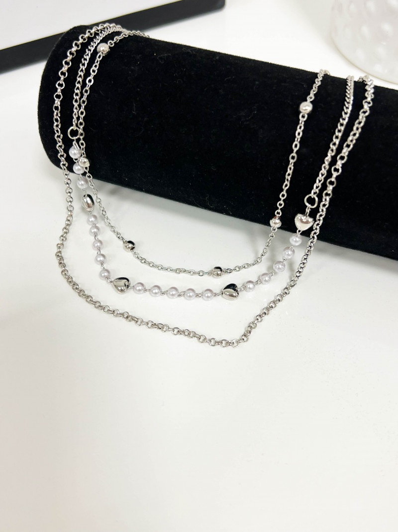 Komplet naszyjników z perełkami- srebrny