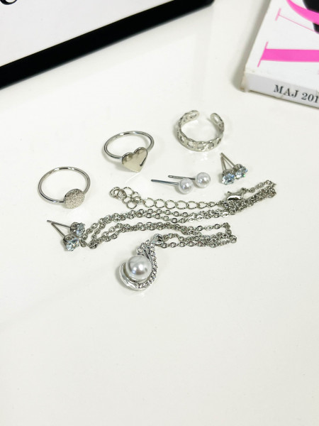 Delikatny komplet z perełką- srebrny