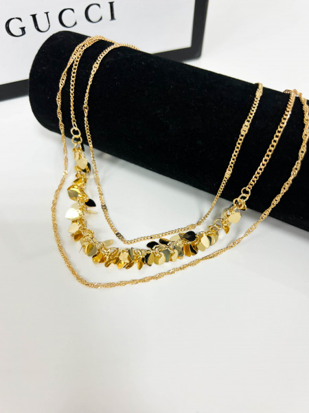 Komplet naszyjników z delikatnymi blaszkami - złoty