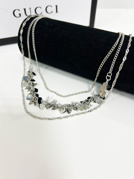 Komplet naszyjników z delikatnymi blaszkami - srebrny