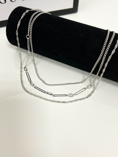 Komplet delikatnych łańcuszków - srebrny