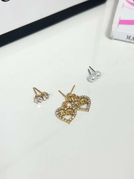 Kolczyki 3 pary LOVE -złote 2