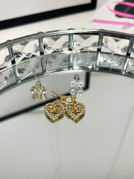 Kolczyki 3 pary LOVE -złote