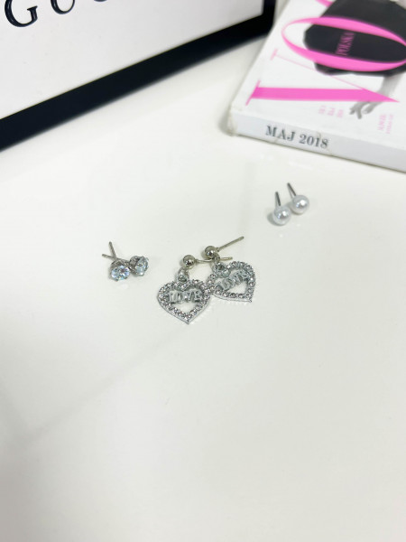 Kolczyki 3 pary LOVE -srebrne