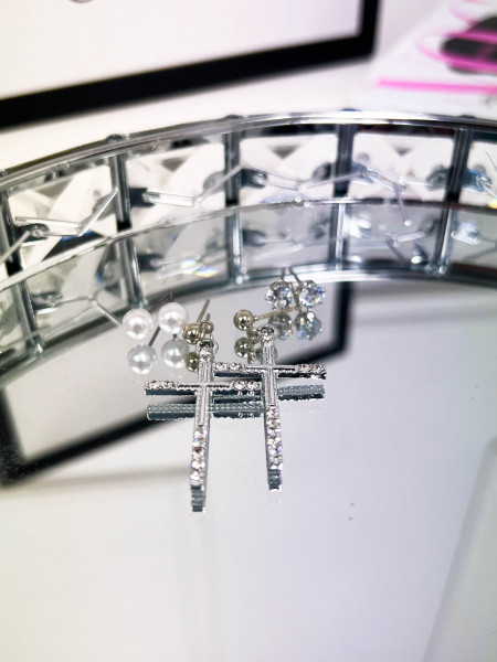 Kolczyki zestaw 3 par krzyże- srebrne