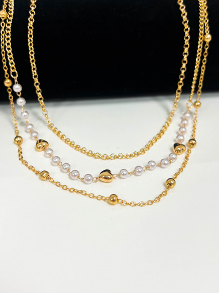 Komplet naszyjników z perełkami- złoty
