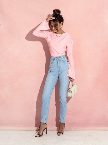 Dopasowana bluzka z szerokim rękawem MEI - pudrowy róż