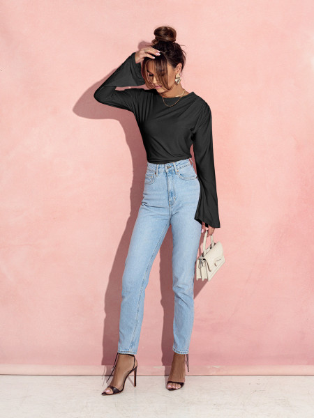 Dopasowana bluzka z szerokim rękawem MEI - czarna