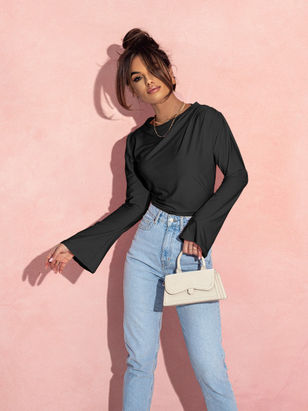 Dopasowana bluzka z szerokim rękawem MEI - czarna 2