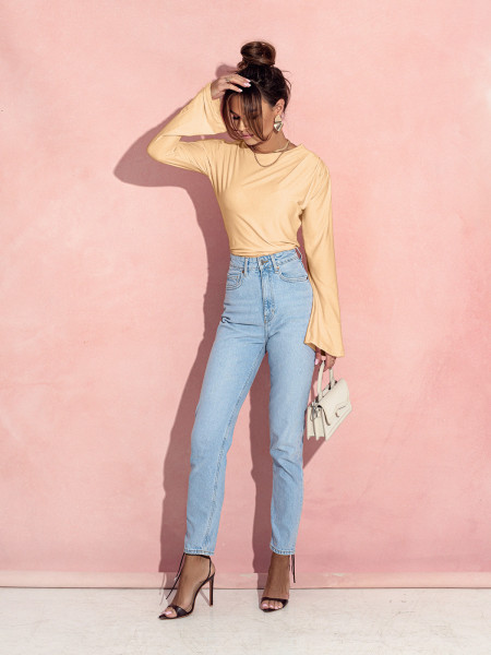 Dopasowana bluzka z szerokim rękawem MEI - beżowa 2