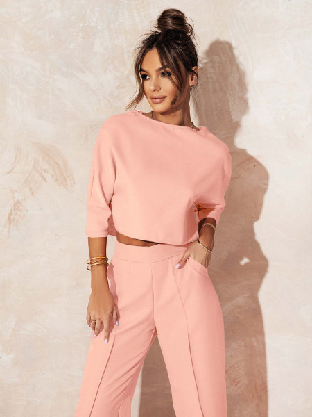 Elegancki komplet ze spodniami JASIRA - pudrowy róż 2