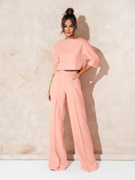 Elegancki komplet ze spodniami JASIRA - pudrowy róż