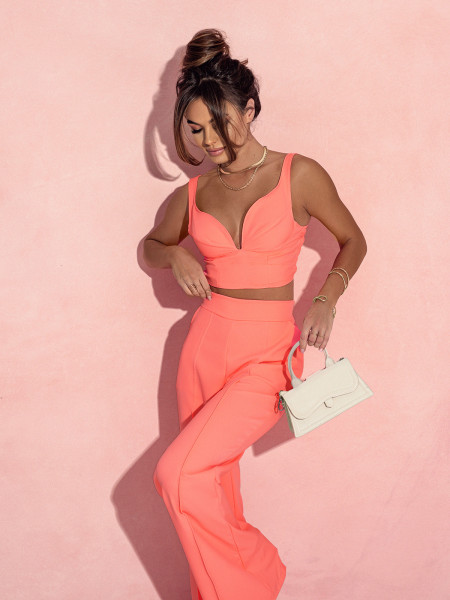 Komplet crop top z szerokimi spodniami KIRIS - brzoskwiniowy 2