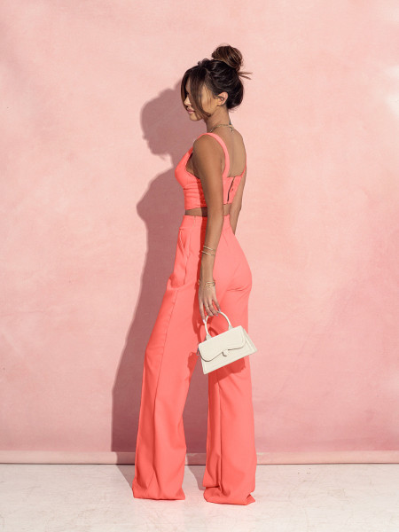 Komplet crop top z szerokimi spodniami KIRIS - brzoskwiniowy