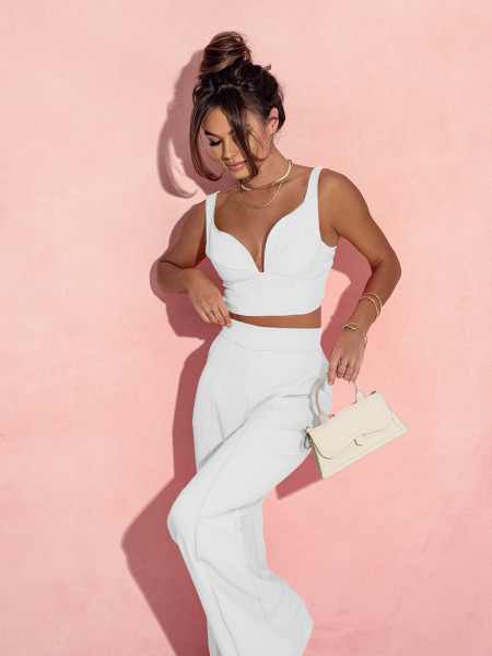 Komplet crop top z szerokimi spodniami KIRIS - biały 2