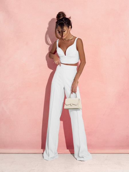 Komplet crop top z szerokimi spodniami KIRIS - biały