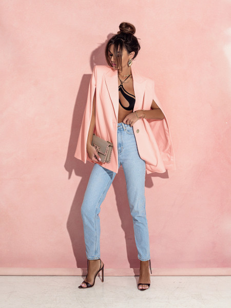 Elegancka marynarka z peleryną KALISA - pudrowy róż