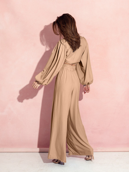 Elegancki komplet z wiązaną bluzką SHARPAY - beżowy 2