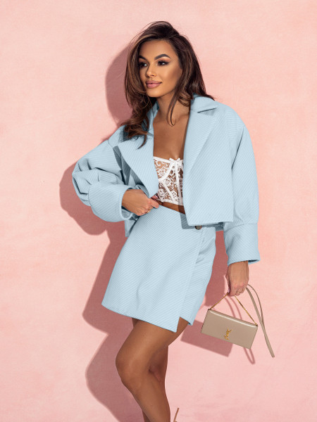 Krótka marynarka z bufiastym rękawem MARII - błękitna 2