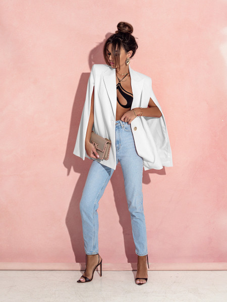 Elegancka marynarka z peleryną KALISA - biała 2