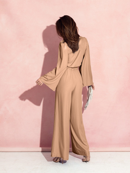 Modny komplet z szerokimi spodniami MAVIS - beżowy