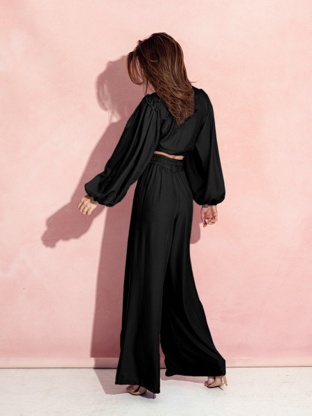 Elegancki komplet z wiązaną bluzką SHARPAY - czarny 2