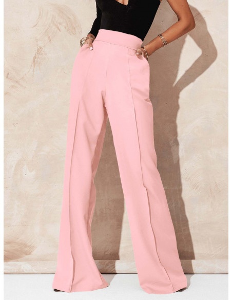 Eleganckie spodnie z szerokimi nogawkami ASALA- pudrowy róż