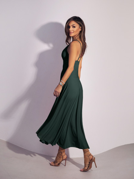 Sukienka midi na ramiączkach AGNES - butelkowa zieleń 2