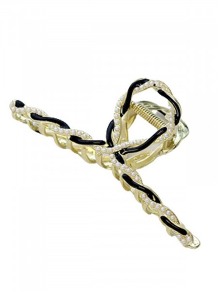 Stylowa klamra z perełkami - czarna 2