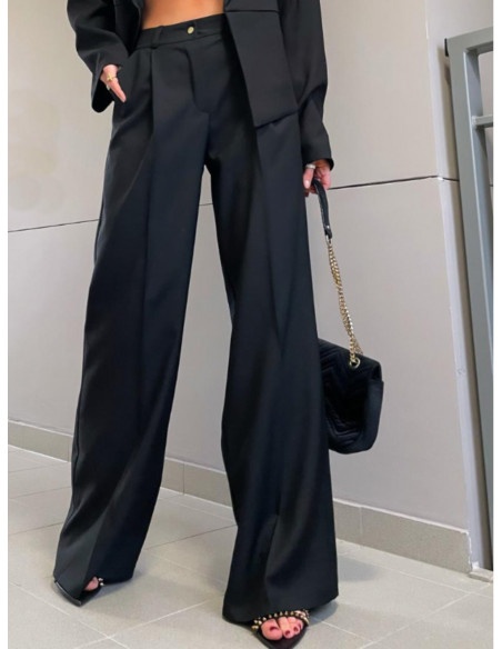 Modne spodnie z szeroką nogawką WIERA - czarne