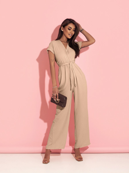 Stylowy kombinezon z szerokimi nogawkami KAMAYA - beżowy 2