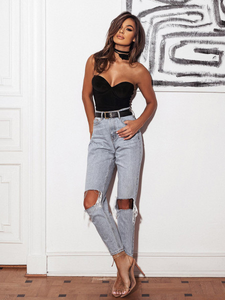 Modne body z ozdobnym chokerem RAWIERA - czarne