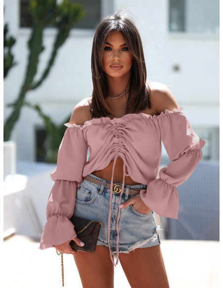 Bluzka hiszpanka z marszczeniem - RAVENA - brudny róż