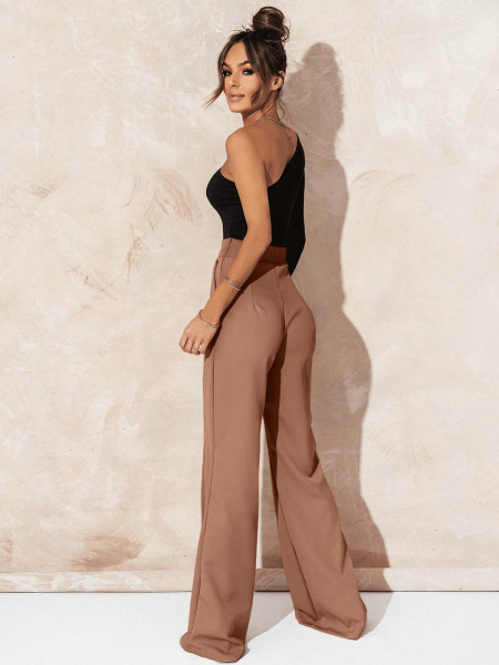 Eleganckie spodnie z szerokimi nogawkami ASALA - cappuccino 2