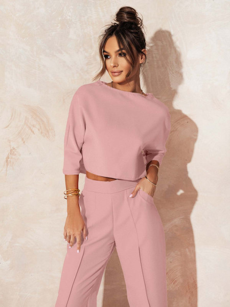 Elegancki komplet ze spodniami JASIRA - brudny róż 2