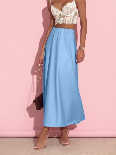 Elegancka satynowa spódnica maxi SATEEN - błękitna